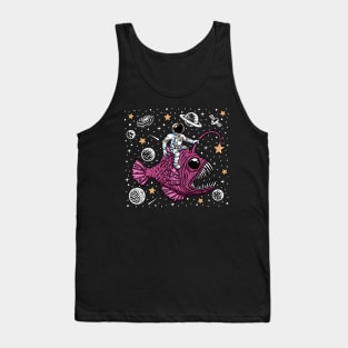 Astronaut Riding an Angler Fish // Funny Outer Space Cartoon Tank Top